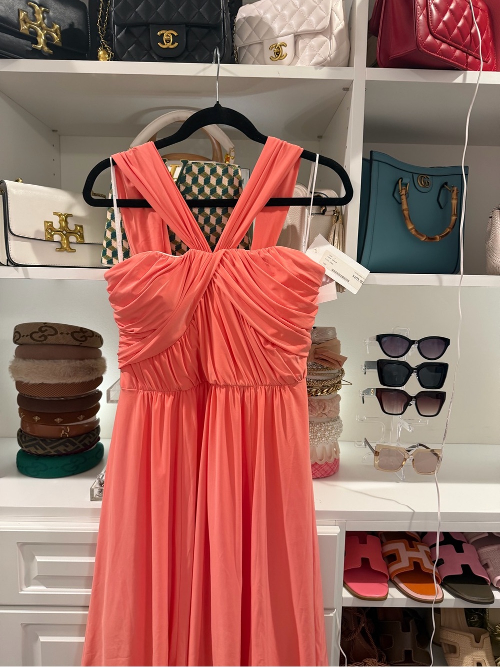 Jenny Yoo Coral Pink (ginger) Ruched Twist-Front halter bridesmaid prom Dress